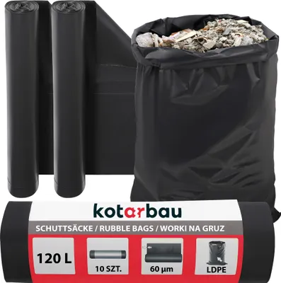Immagine prodotto di KOTARBAU® Set di 2 sacchi per rifiuti pesanti da 120 L 60µm LDPE sacchi per rifiuti extra pesanti di grandi dimensioni sacchi per rifiuti extra pesanti da 120 litri sacchi per rifiuti pesanti di grandi dimensioni
