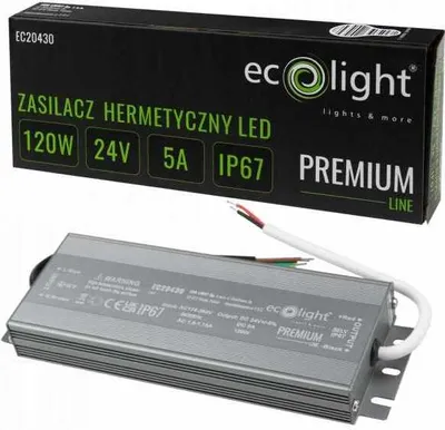 Obrázek produktu pro Led Napájecí Zdroj 120 W 24 V 5 A Hermetický Ip67 Premium Ecolight Pro Pásky Svítidel