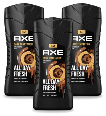 Produktbild von 3 x Axe 3-in-1 Duschgel Dark Temptation mit dunkler Schokolade 250 ml - Vorteilspackung - 3 Stücke