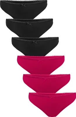 Produktbild von Fabio Farini - 6 Stück Damen Unterhosen - Frauen Tanga Set Unterwäsche mit dezenter Spitze und Schleifchen am Bund