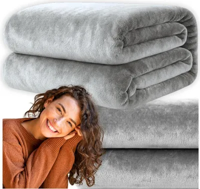 Zdjęcie produktu dla Koc gładki narzuta 200x220 cm szary na łóżko pled ciepły duży pluszowy soft