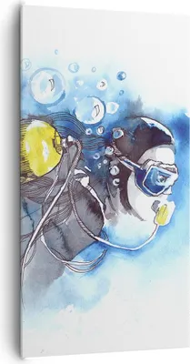 Produktbild von Bild auf Leinwand - Leinwandbild - Taucher Fische Illustration Hobby - 65x120cm - Wand Bild - Wanddeko - Leinwanddruck - Bilder - Kunstdruck - Leinwand bilder - Wandkunst - PA65x120-2982