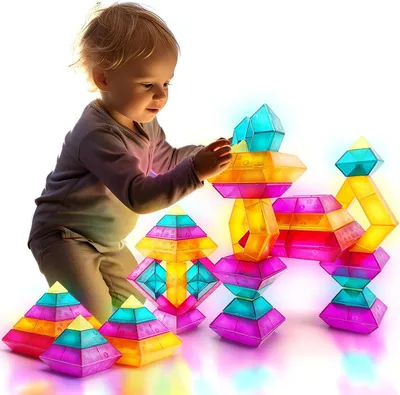 Image de Blocs de construction pour enfants de 3 à 6 ans - 30 pièces de jouet de construction en forme de pyramide - Blocs colorés - Ensemble de jouets de construction