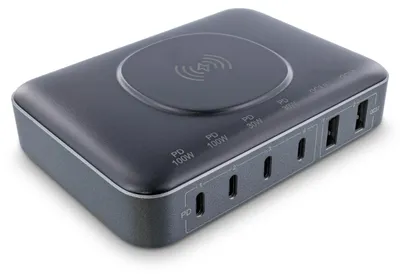 Produktbild von InLine Qi Powerstation Multiport, Netzteil, Ladegerät, Wireless charging, Drinnen, AC, 20 V, Kabelloses Aufladen, 1,8 m, Schwarz