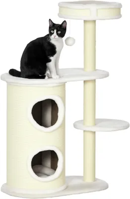Imagen del producto de Árbol para gatos de 100 cm de altura, con poste rascador, color crema