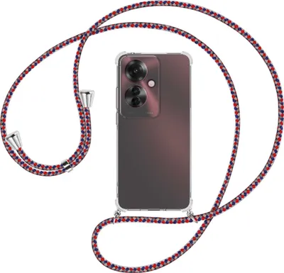 Produktbild von Handykette Backcover-Schutzhülle mit Band (Metall silberfarben) für Oppo Reno11 F 5G - silber/blau/rot