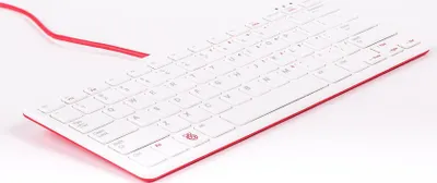 Produktbild von offizielle Raspberry Pi Tastatur, US-Layout, inkl. 3 Port USB Hub, rot/weiß