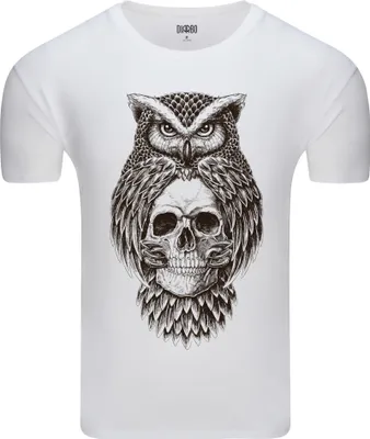 Produktbild von Diarbo Herren T-Shirt mit Aufdruck Wildtierporträts Eule mit Totenkopf Weiß Gr.M