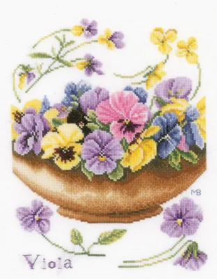Produktbild von Lanarte PN-0168600 Violette Blumen im Topf Kreuzstichpackung