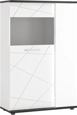 Produktbild von Highboard mit Beleuchtung, weiß Hochglanz mit Eiche schwarz, VISALIA-129