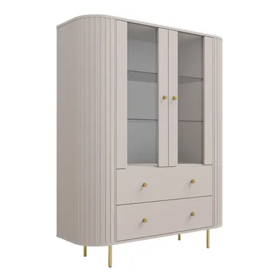 Produktbild von Vitrine OWALO LP 123 × 155 × 42,3 cm – Moderne Glasvitrine mit 2 Türen und 2 Schubladen