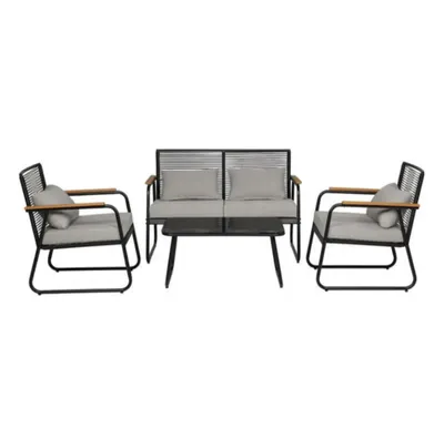 Produktbild von ALMENIA Garten, Terrasse, 4-Sitzer, grau modernes Gartenmöbel-Set technorattan Möbel