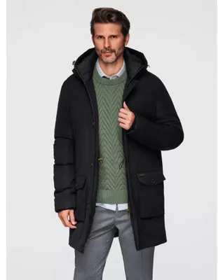 Zdjęcie produktu dla Ombre Elegancka parka męska z kieszeniami cargo i kapturem czarna XL