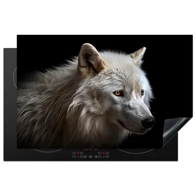 Produktbild von KitchenYeah© Herdabdeckplatte Wolf - Porträt - Tiere - Schwarz , 80x52cm, Küche Deko, Glaskeramikkochfeld Herdabdeckung, Abdeckplatte fùr Kochfeld