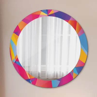 Produktbild von Modern Spiegel - Wandspiegel Design Wandmontage – Badspiegel mit Aufdruck - Rundspiegel - Geometrisch Komposition - Rund: Ø80cm