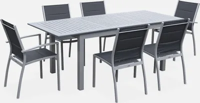 Immagine prodotto di Set tavolo da giardino allungabile in alluminio con 6 sedie, Grigio