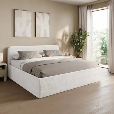 Produktbild von Home Collective Polsterbett 200x200 cm Doppelbett Bett mit verstellbarem Lattenrost & Stauraum, wählbare Matratze Kaltschaum H3 viele Größen verfügbar | Kordstoff Weiß, KI-generiertes Bild