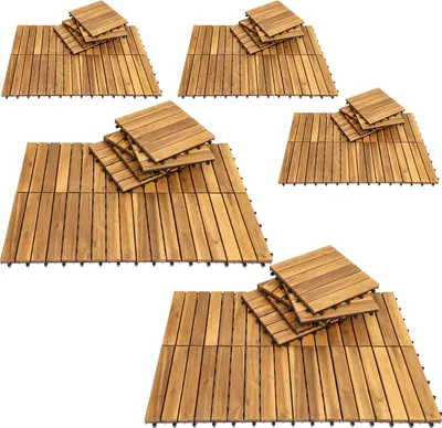 Immagine prodotto di Piastrelle per terrazza in legno naturale Eikuavons, 30x30 cm, confezione da 33 pezzi, facili da pulire, con base in plastica, ideali per balconi e terrazze