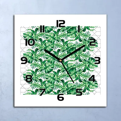 Produktbild von Wanduhr Echt-Glas-Küchenuhr Exotische Blätter Quarz Lautlos 30x30 Deko Bilder