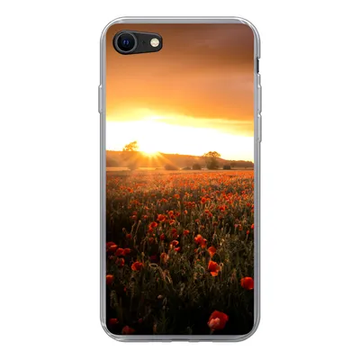 Produktbild von MuchoWow® Handyhülle Schutzhülle Hülle für iPhone 7 Sonnenuntergang über den Mohnblumen in England Silikon Softcase Handy Hülle - Kartenhalter