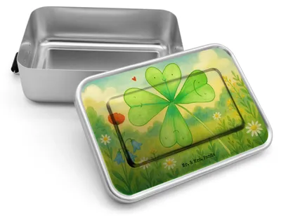 Produktbild von Mr. & Mrs. Panda Lunchdose Blume Kleeblatt Design - Weiß - Geschenk, Neuer Job, Vesperbox, Glücksbringer, Garten, Glück, Butterbrotdose, Lunchbox, Snackbox, Metallbox