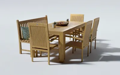 Produktbild von Teak Gartensitzgruppe Tisch 180 cm Teakholz 2xSessel Bank Esszimmer Gartenmöbel
