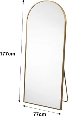 Produktbild von Großer Ganzkörperspiegel, 177 x 77 cm, großer Standspiegel, zum Aufhängen, für Schlafzimmer, Wohnzimmer, Flur, gebogene Form, Gold