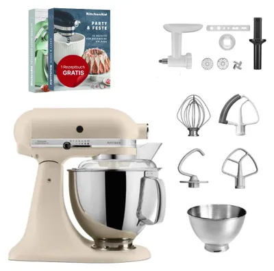 Produktbild von KitchenAid 4,8 L 5KSM175 Artisan Küchenmaschine Set 2 Fleischwolf+Spritzgebäckvorsatz Fresh Linen