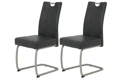 Produktbild von 2er Set Esszimmerstuhl Sophia - Vintage anthrazit - Metallgestell Rundrohr Edelstahl (echt) - 140 kg belastbar