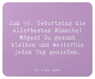 Produktbild von Mr. & Mrs. Panda Mouse Pad Spruch 96. Geburtstag - Lavendeltraum - Geschenk, mousematte, pc mousepad, mausunterlage, Mauspad, Jubiläum feiern, Happy Birthday, 96 Jahre