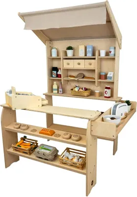 Imagen del producto de Tienda de caramelos de madera, diseño natural - Tienda para niños - Puesto de mercado