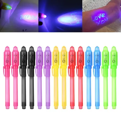 Produktbild von 14x UV Stifte Geheimstifte mit UV Licht, unsichtbare Nachrichten, Detektiv Party Mitgebsel, Adventskalender Füllung