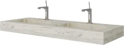 Produktbild von Doppelwaschtisch in 120cm aus HPL und Holzoptik Eiche weiß