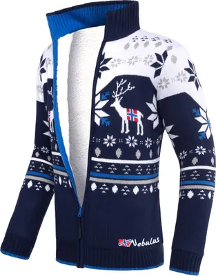 Produktbild von Nebulus Norweger Strickjacke mit Teddyfell SVERRE Herren, gefütterte Jacke , mit Reißverschluss , P6001 - Herren, navy-weiß, M