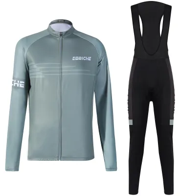 Produktbild von Ebriche Herren Radtrikot Set Winter Warm Langarm Mountainbike Jacke mit gepolsterter Trägerhose Strumpfhose Fahrradbekleidung