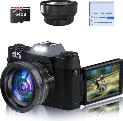Obrázek produktu pro Fine Life Pro Digitální fotoaparát 48MP 4K, široký úhel záběru, 3" LCD displej, 16X digitální zoom, pro starší začátečníky, černý
