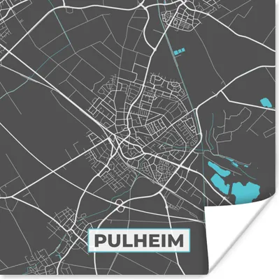 Produktbild von MuchoWow® Poster Stadtplan - Karte - Pulheim - Blau - Deutschland - Karte 50x50 cm - Wohnzimmerdekoration