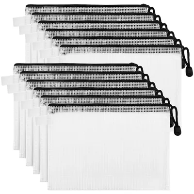 Produktbild von Belle Vous 12er Pack Klare Mesh Wasserdichte Tasche mit Reißverschluss Zipper Beutel - Dokumententasche A4 Zip Beutel - Plastikbeutel Verschließbar