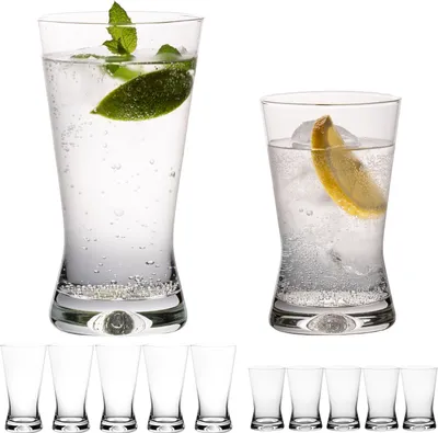 Produktbild von PLATINUX Trinkgläser Set 200ml + 300ml Wassergläser X-Form 12-Teilig Saftgläser aus Glas "CrossLine" Spülmaschinenfest