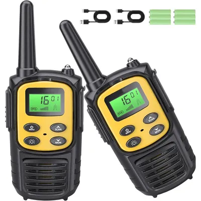 Produktbild von Kinder Walkie Talkie 5 km Reichweite, Handfunkgerät 0,5W, USB Ladegerät, VOX Funktion, Taschenlampe, FRS Funkgerät, Outdoor, Camping