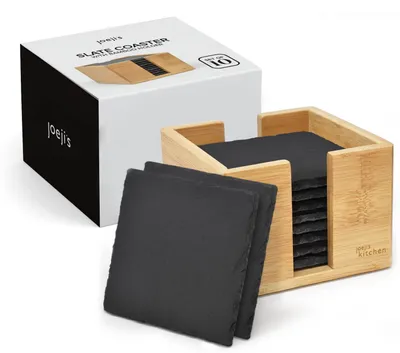 Produktbild von joeji's Untersetzer Schiefer 10er Set mit Bambus Halter – Hitzebeständig