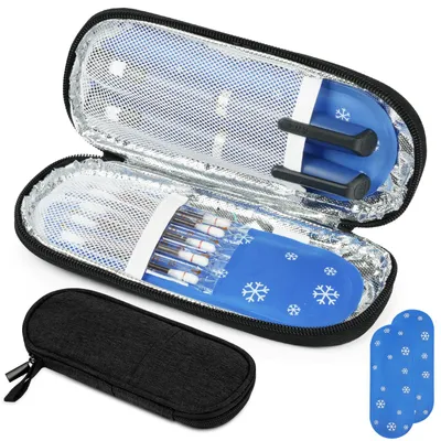 Produktbild von Insulin-Kühltasche, Diabetes-Kühltasche, Etui für Insulin – 21 x 9,5 x 2 cm – Schwarz – Mit 2 Kühlakkus und Medikamentenfach