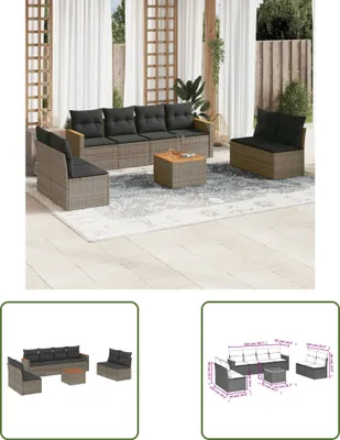 Produktbild von The Living Store 9-tlg. Garten-Sofagarnitur mit Kissen Grau Poly Rattan
