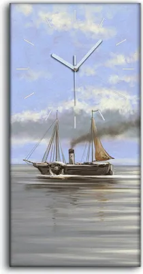 Produktbild von Wandbild Leinwand Bilder mit Uhr 30x60 Meer Landschaft Schiffe Digitale Kunst - weiße Hände