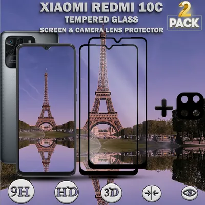 Produktbild von 2-Pack XIAOMI REDMI 10C Displayschutzfolie und Objektivschutz aus 9H gehärtetem Glas