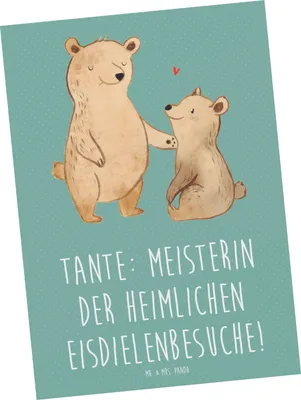 Produktbild von Mr. & Mrs. Panda Postkarte Tante Eisdielenmeisterin - Meeresbrise - Geschenk, einzelkarte, Fotokarte, Familie, Verwandtschaft, persönliche Erinnerungen, Neffe, Nichte