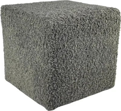 Produktbild von Bouclé-Hocker ROLF 40x40 cm quadratisch – stilvoller Polsterhocker oder Fußhocker aus Teddy-Stoff – Hellgrau