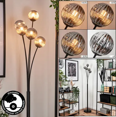 Produktbild von Lerici Stehlampe aus Metall/Riffelglas in Schwarz/Rauchfarben