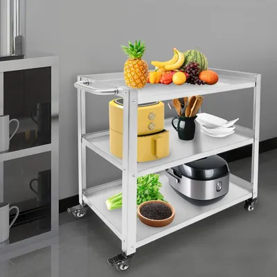 Imagen del producto de Carrito de cocina de acero inoxidable con 3 niveles y 4 ruedas