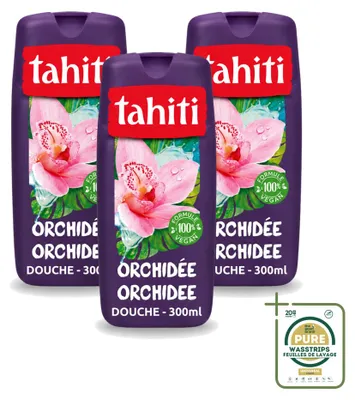 Immagine prodotto di 3 flaconi di bagnoschiuma Tahiti all'orchidea - vegano - 300 ml - confezione risparmio - 3 pezzi